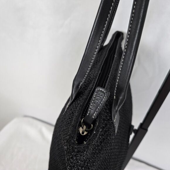 The Sak Tote Black Woven Zipper Closure Double Handles 16" x 12" x 5" - Picture 3 of 15